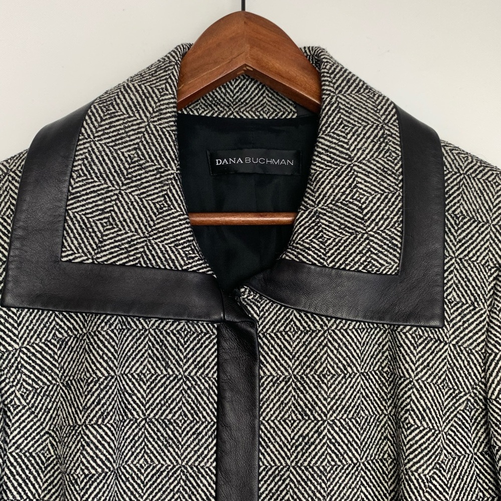 Wool blazer Jacke, Leather trim & Faux Pockets 12 - Picture 2 of 8